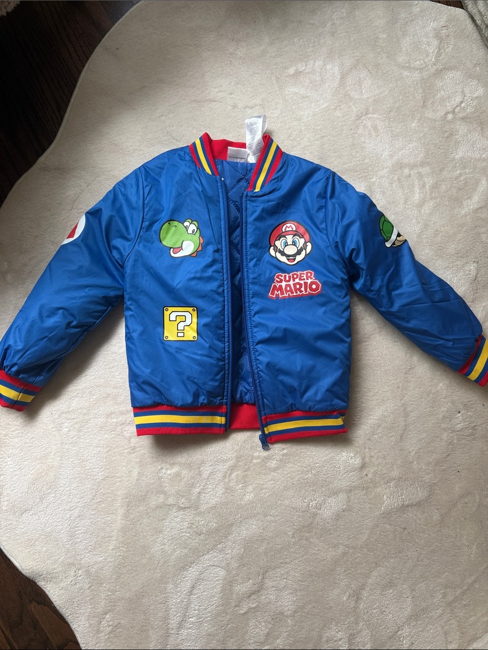Super Mario Blue Kids Puffer Jacket with Character Patches